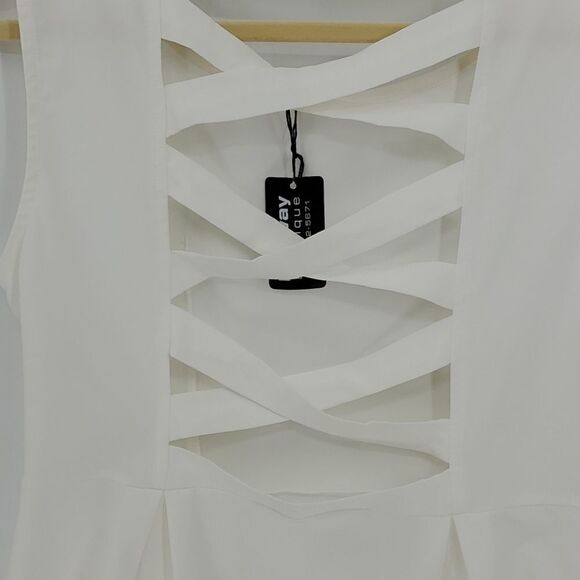 I.C.U. white sleevless blouse, lattice‎ back size  large. Office, school.… - Picture 5 of 9